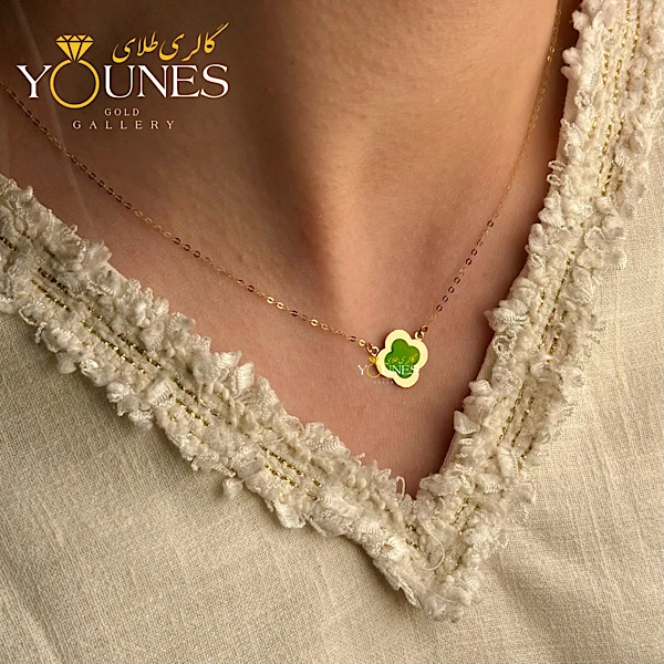 گردنبند میناکاری ونکلیف سبز طلا